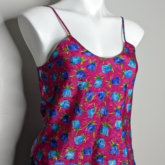 Vintage Today Tonight pink blue satin floral lingerie tank S - Picture 2 of 6